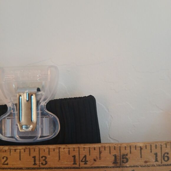 SheIn Black Maxi Skirt Large Pull On Mid Rise Ribbed Slit Casual Goth - Picture 10 of 10